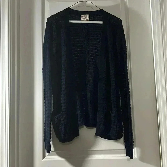 Medium Hippie Rose Navy Blue Knit Cardigan Sweater - Picture 10 of 11